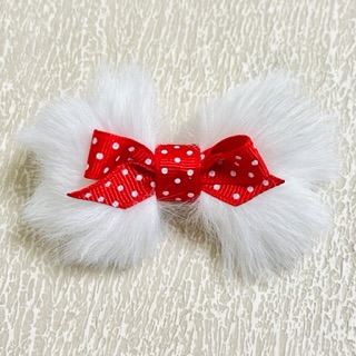 画像2: Ｗリボン・白フェイクファーリボン×赤ドット（ＪＤバレッタ）