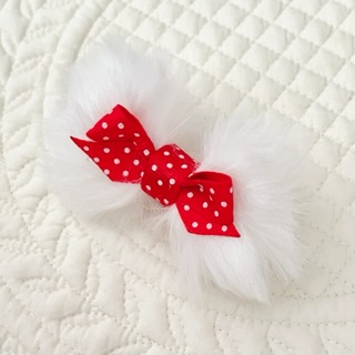 画像: Ｗリボン・白フェイクファーリボン×赤ドット（ＪＤバレッタ）