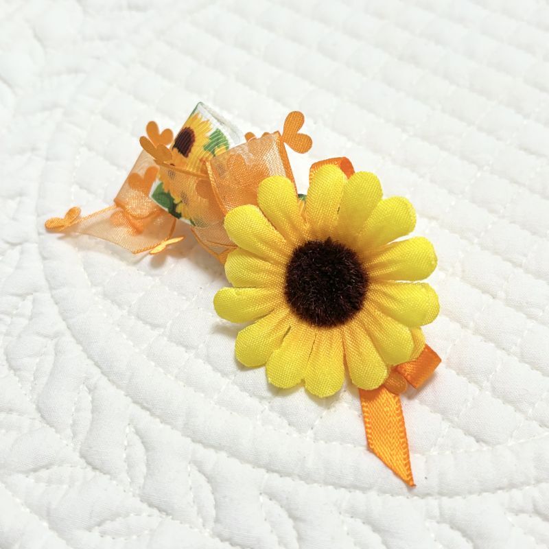画像: トリプルリボンリボン・ひまわり模様×オレンジサイドハートピコットオーガンジー×オレンジサテン＆ひまわり（ＪＤバレッタ）