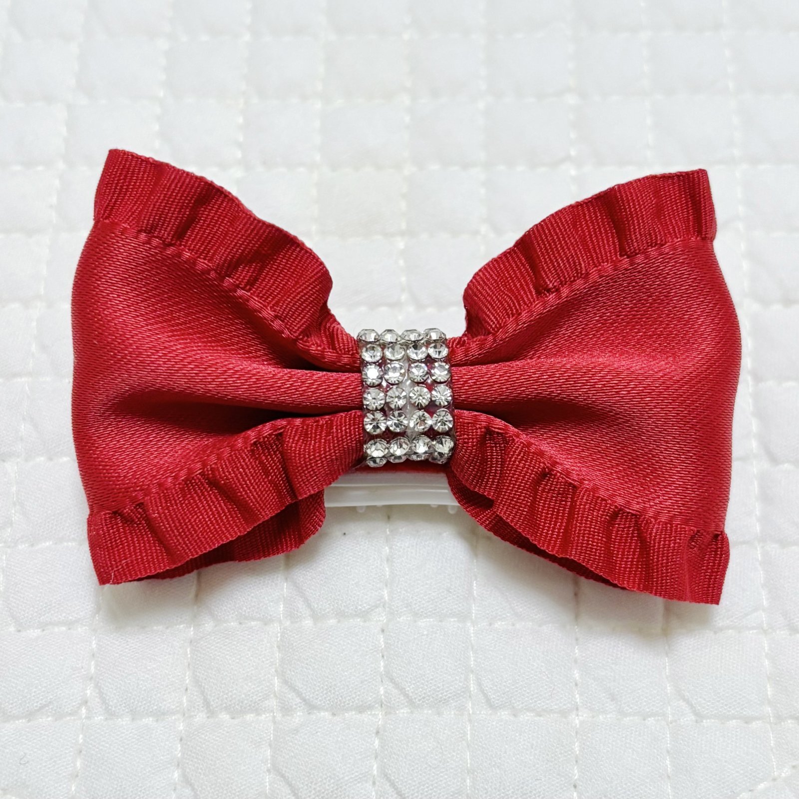 画像1: えんじ色サイドフリルマットサテン×シルバーカラーストーンテープ（ＪＤバレッタ）