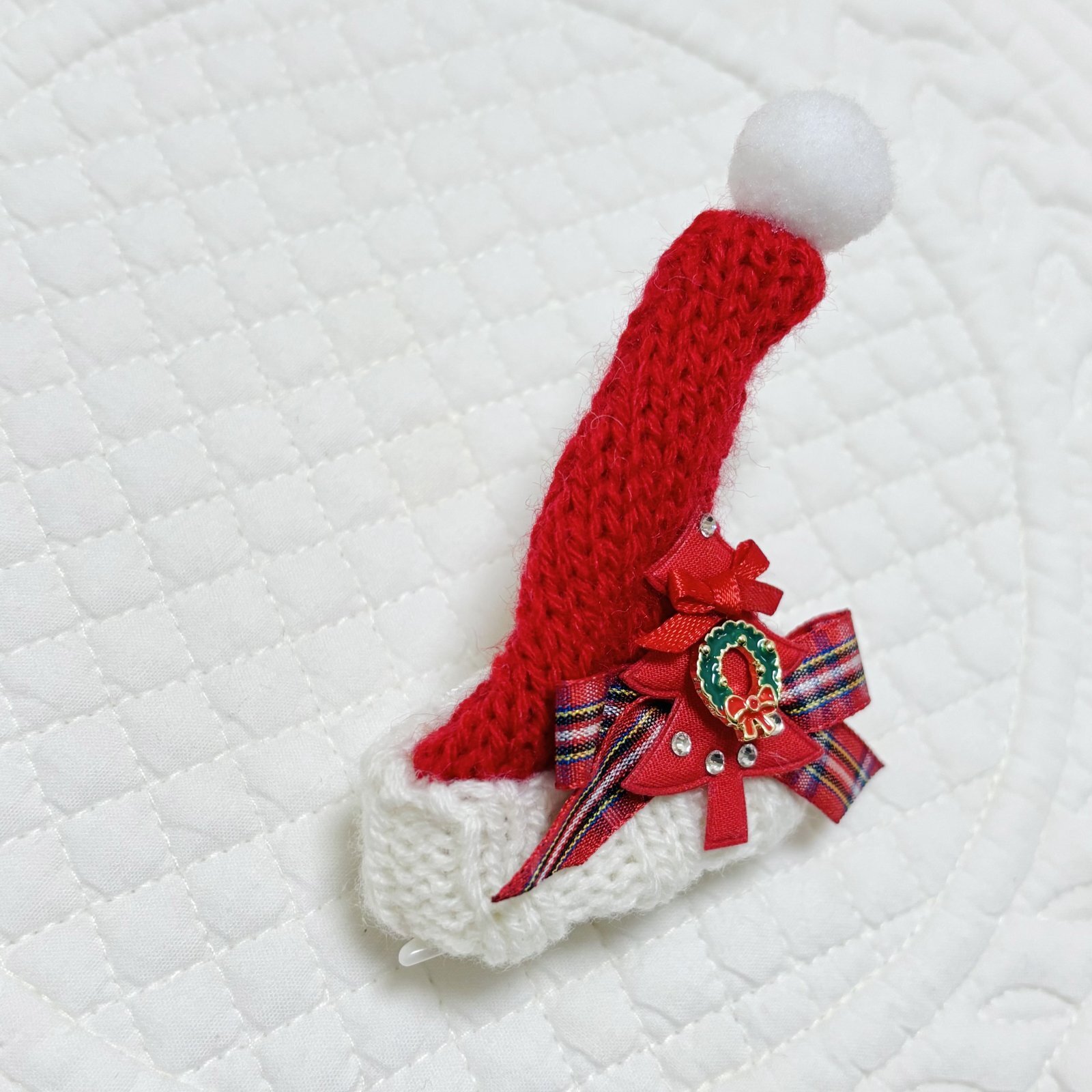 画像: サンタ帽・赤チェックリボン×リースチャーム付クリスマスツリー（ＪＤバレッタ）