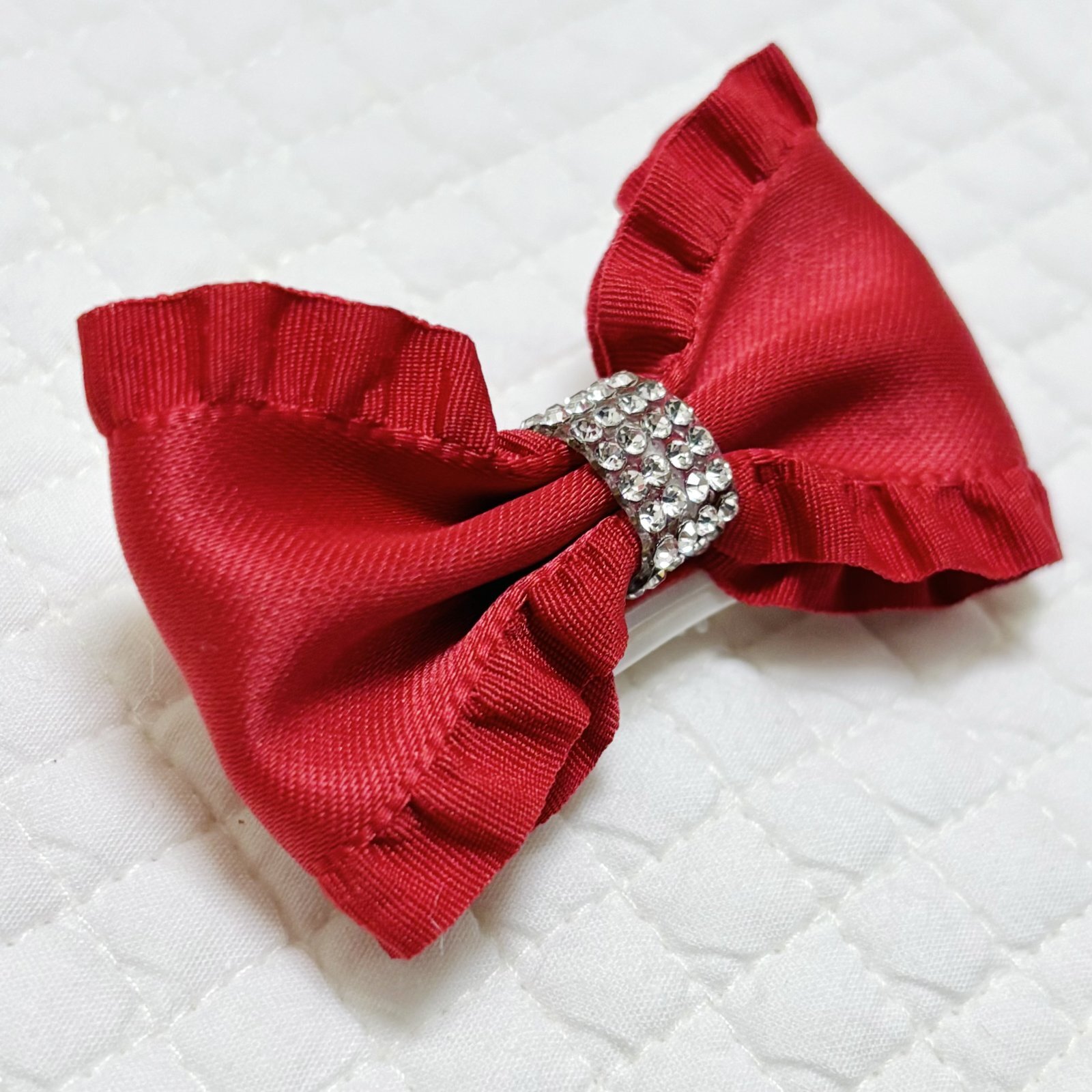 画像: えんじ色サイドフリルマットサテン×シルバーカラーストーンテープ（ＪＤバレッタ）