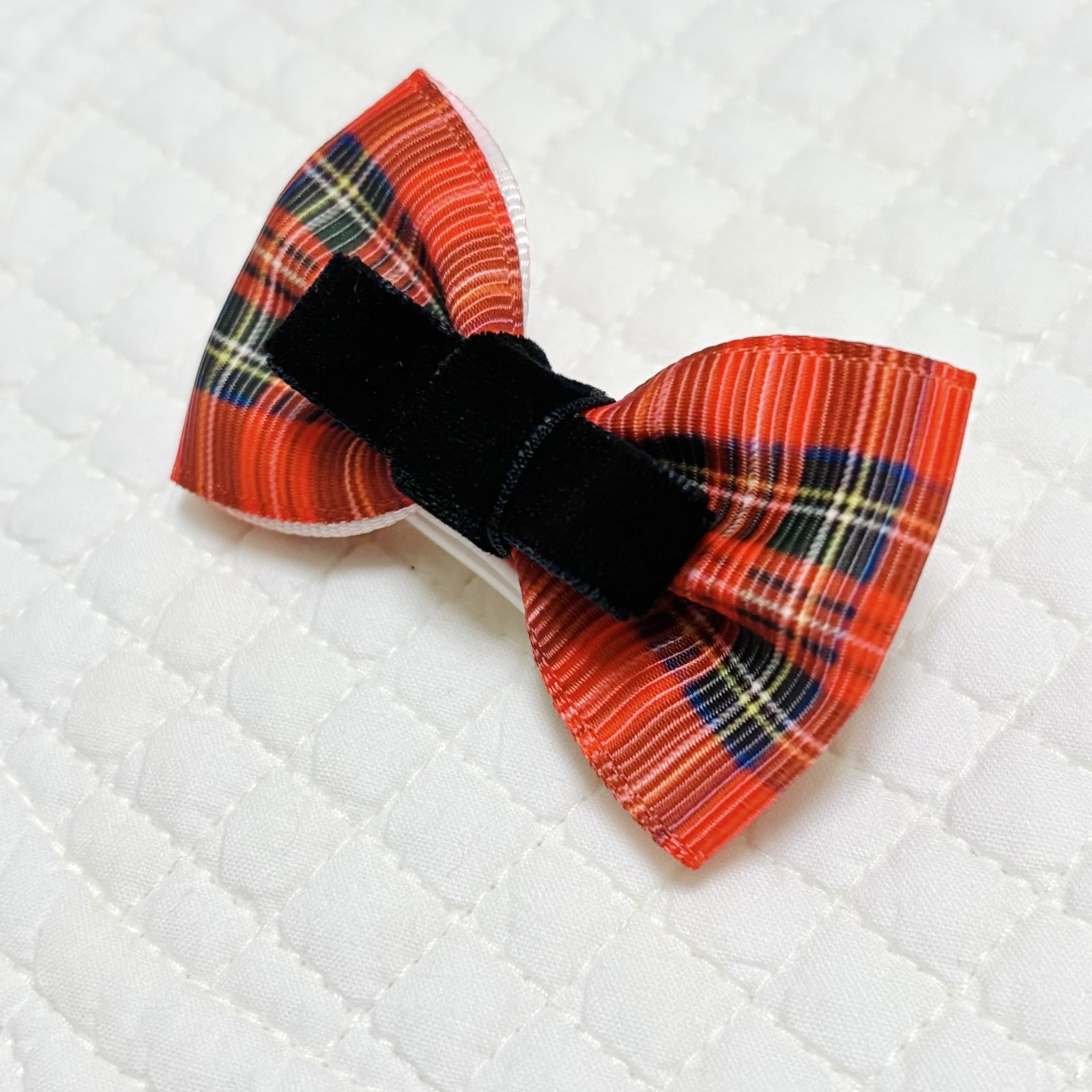 画像: Wリボン・赤タータンチェック模様×黒ベルベット（ＪＤバレッタ）