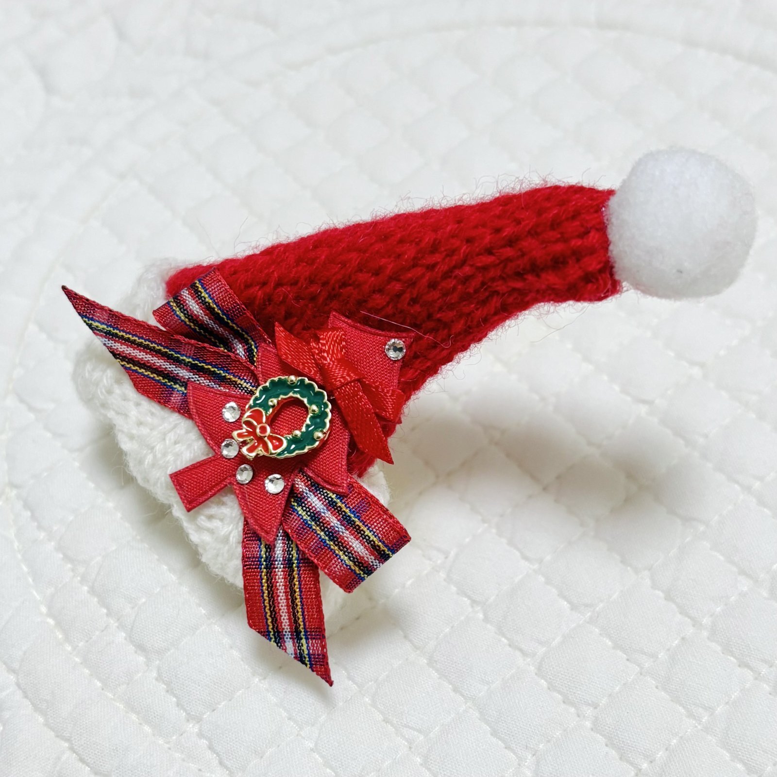 画像: サンタ帽・赤チェックリボン×リースチャーム付クリスマスツリー（ＪＤバレッタ）