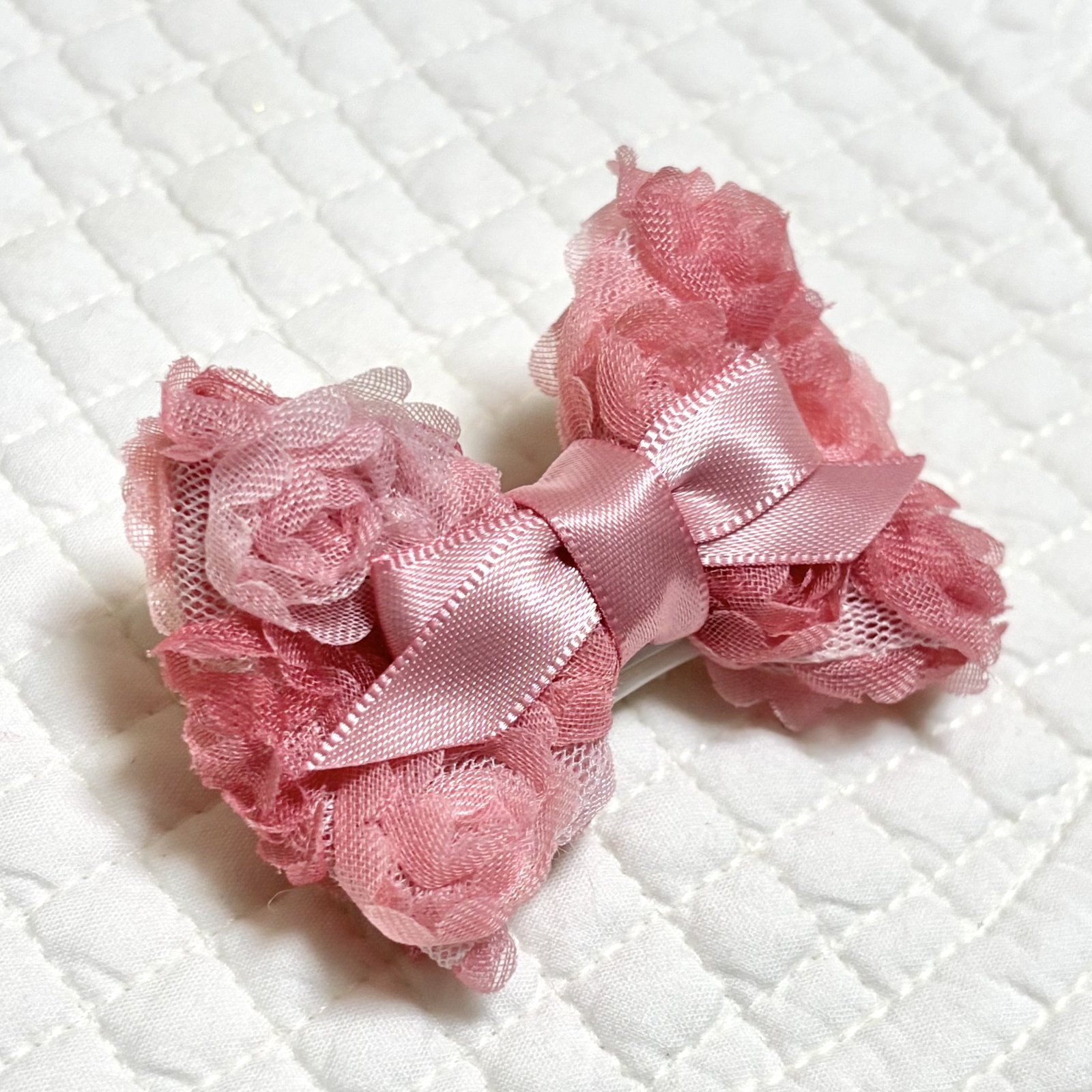 画像: ピンクグラデーション薔薇リボン＆くすみぴんくサテン・Ｓサイズ（JDバレッタ）