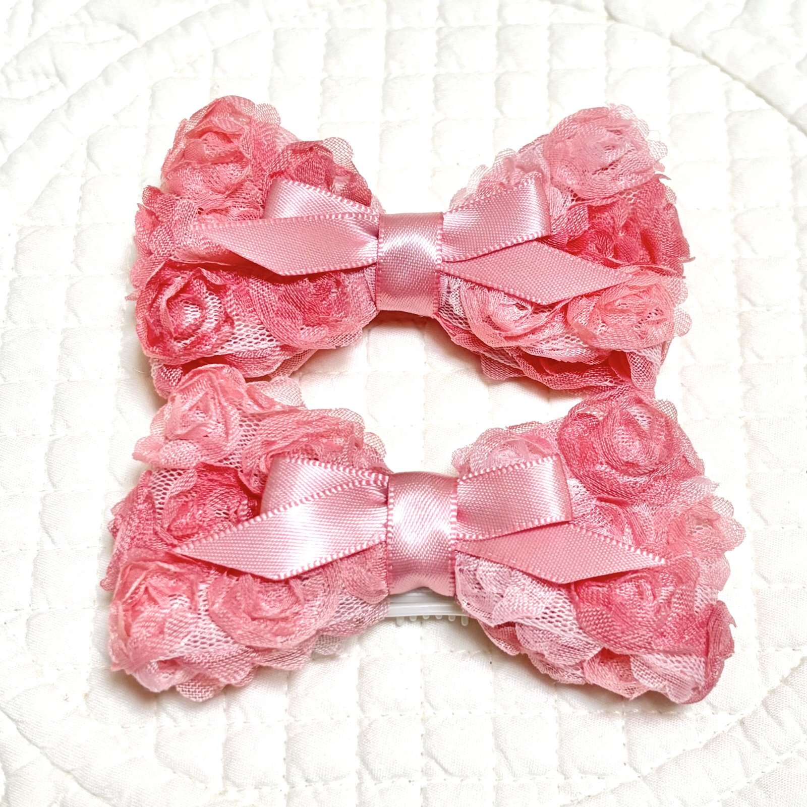 画像: ピンクグラデーション薔薇リボン＆くすみぴんくサテン・Ｌサイズ（JDバレッタ）