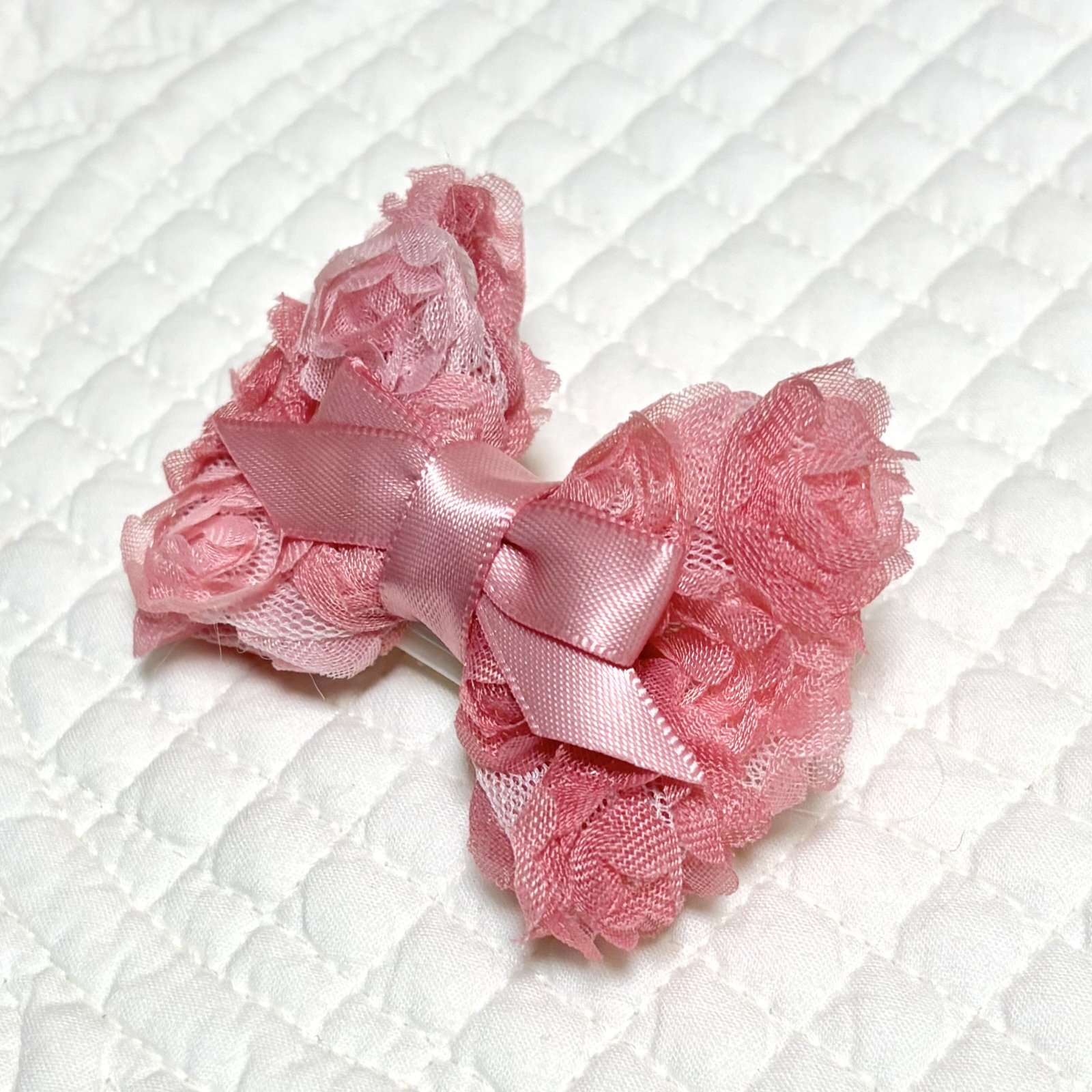 画像: ピンクグラデーション薔薇リボン＆くすみぴんくサテン・Ｓサイズ（JDバレッタ）